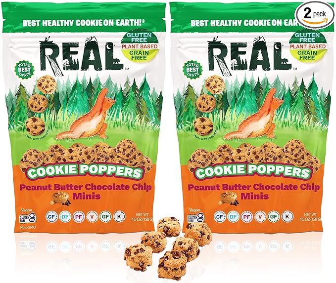 REAL Peanut Butter Chocolate Chip Mini Cookie Poppers – Bite-sized Gluten Free Baked Cookies – Dairy Free, Vegan, Kosher, Paleo – Delicious Mini Peanut Butter Chocolate Chip Cookies (4.5 oz, 2 Pack)