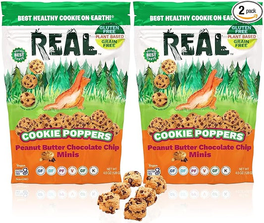 REAL Peanut Butter Chocolate Chip Mini Cookie Poppers – Bite-sized Gluten Free Baked Cookies – Dairy Free, Vegan, Kosher, Paleo – Delicious Mini Peanut Butter Chocolate Chip Cookies (4.5 oz, 2 Pack)