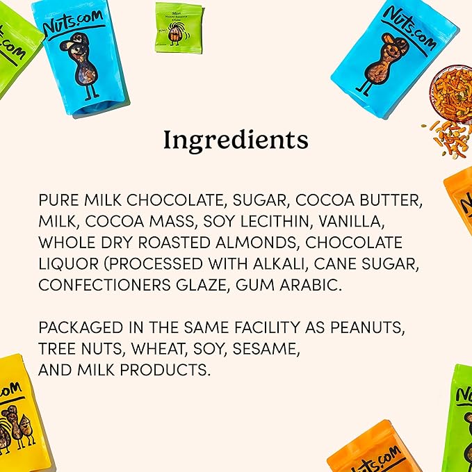 Nuts.com – Milk Chocolate Covered Almonds – 2 Pound Bag, Great Snack for Adults & Kids, Good Source of Protein, Fiber, Iron, Calcium, Potassium & Antioxidants