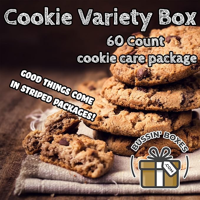 Cookie Variety Pack – 60 Count Snack Box with Individually Wrapped Cookies – Bulk Assortment for School, Office, Gifting, and Care Packages Assembled by Bussin Boxes