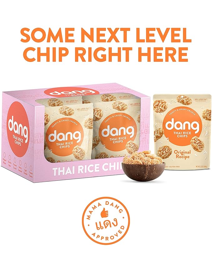 DANG Sticky Rice Chips | Original | 12 Pack | Vegan, Gluten Free, Non Gmo Rice Crisps, Healthy Snacks Made With Whole Foods | 3.5 Oz Bags