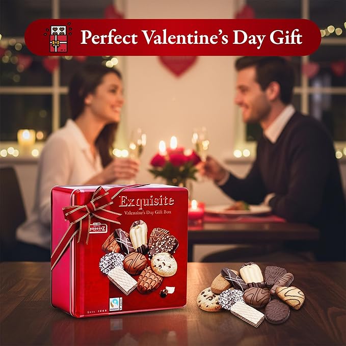 Lambertz European Cookie Tin For Valentine’s Day – 92 Cookies, 10 Varieties – Ready To Serve And Gift-Ready For Sweetheart Sharing And Office Treats – 26 Ounces