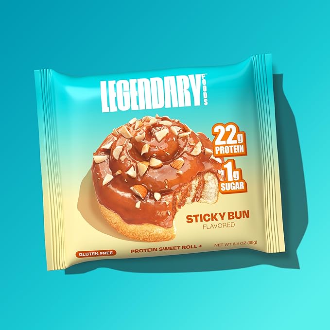 Legendary Foods Cinnamon Roll 22g Protein Bars – Gluten-Free, Low Carb Meal Option – Sweet Zero Sugar Snack, Keto-Friendly – 10-Pack High Protein Pre- or Post-Workout Nutrition Bars - Sticky Bun