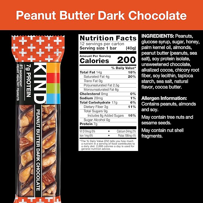 KIND Nut Bars, Peanut Butter Dark Chocolate, Healthy Snacks, Gluten Free, 8g Protein, 24 Count (Pack of 2)