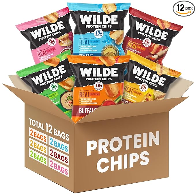 WILDE Protein Chips Variety Pack, High Protein Snacks for Adults, Keto Chips, Gluten Free, Low Carb Snack Box Made with Real Ingredients 1.34oz Bags, Pack of 12