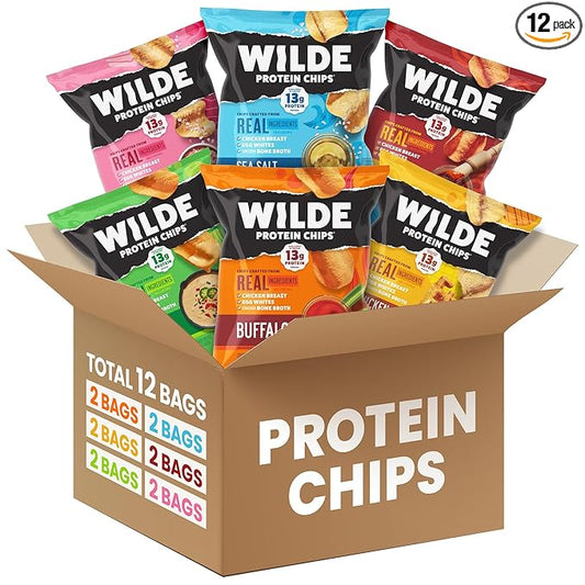 WILDE Protein Chips Variety Pack, High Protein Snacks for Adults, Keto Chips, Gluten Free, Low Carb Snack Box Made with Real Ingredients 1.34oz Bags, Pack of 12