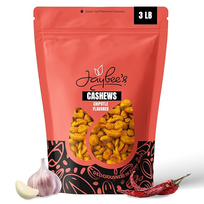 Hot & Spicy Chipotle Flavored Cashews 24 oz Resealable Pouch | Bold & Crunchy Snack | Gourmet Seasoned Nuts | Perfect for Parties & Gifting | Jaybee's Nuts