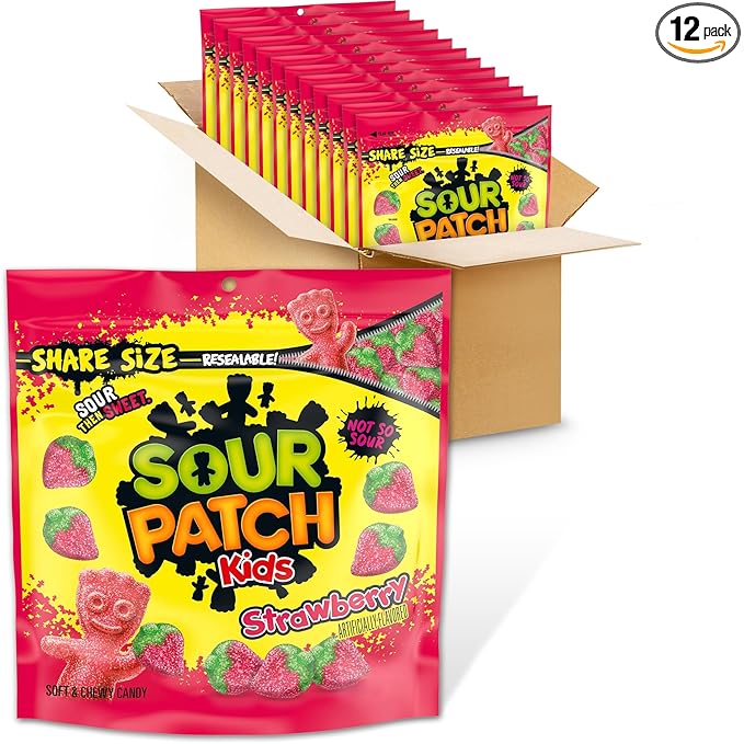SOUR PATCH KIDS Strawberry Soft & Chewy Candy, Share Size, Bulk Candy, 12 - 12 oz Bags
