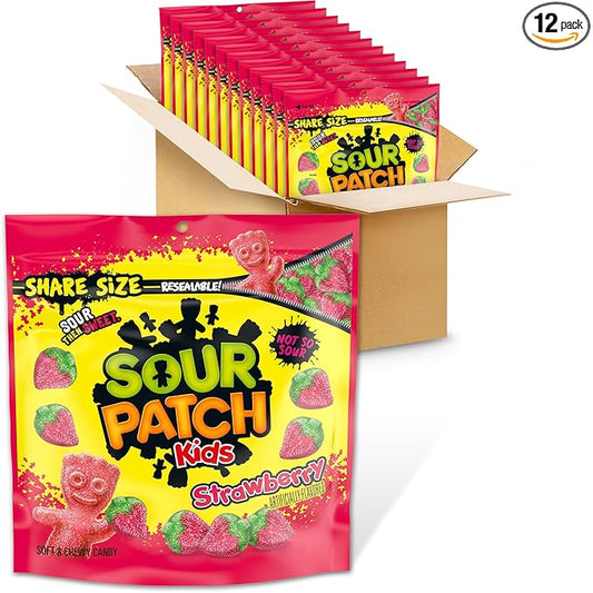 SOUR PATCH KIDS Strawberry Soft & Chewy Candy, Share Size, Bulk Candy, 12 - 12 oz Bags