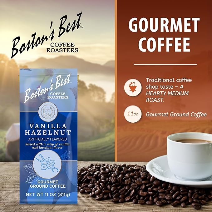 Boston’s Best Coffee - Vanilla Hazelnut Delicious Medium Roast Premium Gourmet Coffee, 11 oz. / 311 g Bag
