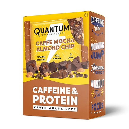 Quantum Energy Square: Energy Bar with Caffeine & 10g Protein. Delicious Healthy Snack On The Go. (Vegan, Gluten-free, Soy-free, Dairy-free) (Caffe Mocha Almond Chip)