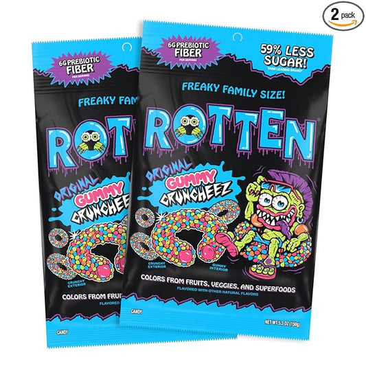 Rotten Original Gummy Cruncheez - Low Sugar, Low Calorie, 5g Gut-Friendly Prebiotic Fiber, Gluten Free Candy, No Artificial Dyes - 5.3 oz Share Pack [2 Pack]