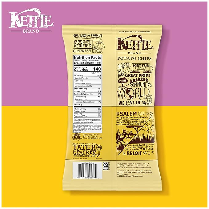 Kettle Brand Potato Chips, Parmesan Garlic Kettle Chips, 8.5 Oz