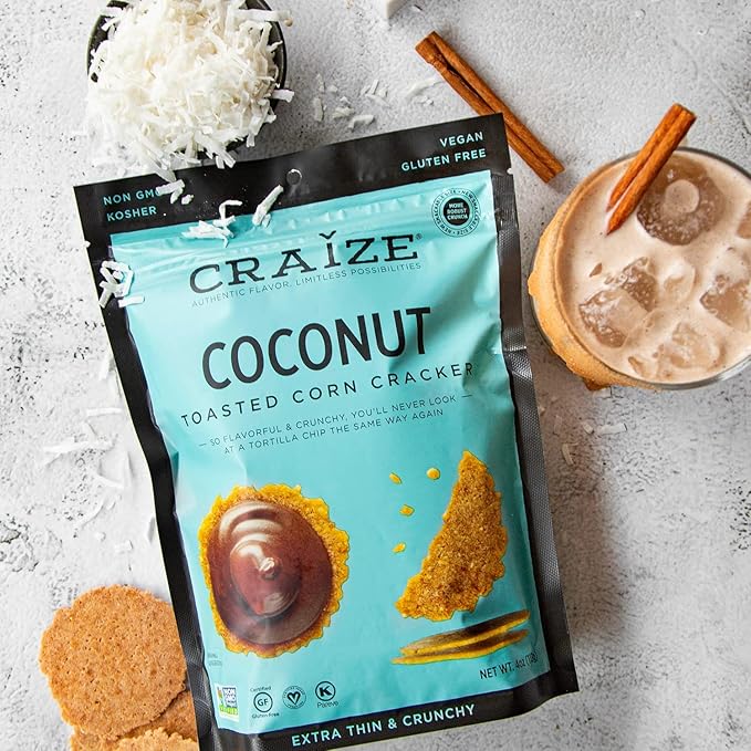 Craize Sweet Flavor Variety Pack | Sweet Corn, Coconut, Guava Crisps | Gluten Free, Vegan, Kosher, Toasted Corn Crackers | 3 pack, 4 oz each