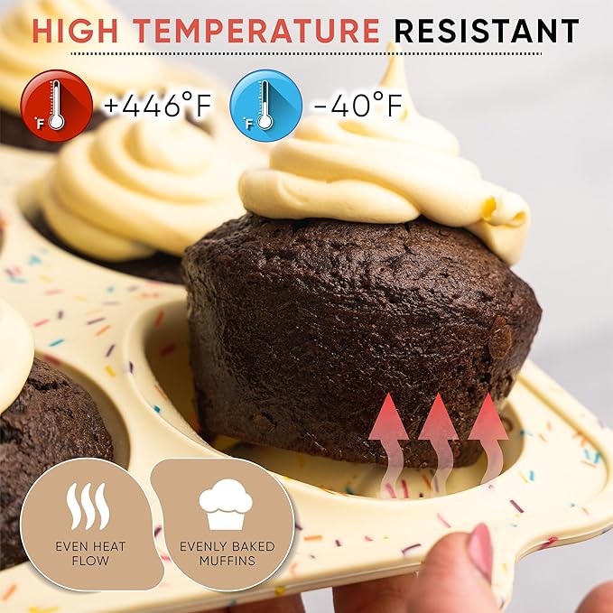 BAKE BOSS 2-Pack Confetti Jumbo Silicone Muffin Pans for Baking – 6-Cup Nonstick Silicone Cupcake Pan – Heavy-Duty Large Cupcake Pan, BPA-Free, Easy-Release, Oven & Dishwasher Safe