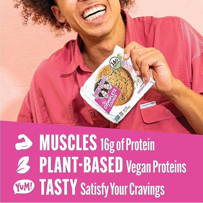 Lenny & Larry's Complete Protein Cookie, [Birthday Cake], Chewy Soft Baked, 16g Plant Protein, Vegan, Non-GMO, High Fiber, [4 Ounce] Cookie (Pack of 12)