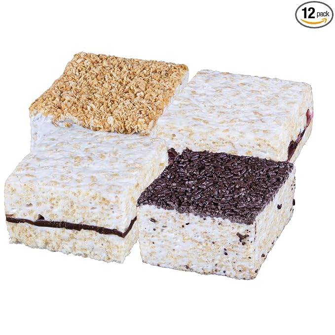 The Crispery Crispycakes – Jumbo Size Pack of 12 Individually Wrapped Assorted Flavor Gourmet Marshmallow Rice Crispycakes, always soft and gooey, packed with fresh ingredients. Made in the USA.