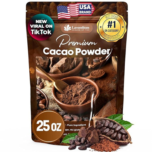 Lavendium 25oz (1.56 lbs) Cacao Powder, 100% Natural & Pure, Unsweetened, Rich Chocolate Flavor, Perfect for Baking & Smoothies No Additives, No Gluten, Vegan