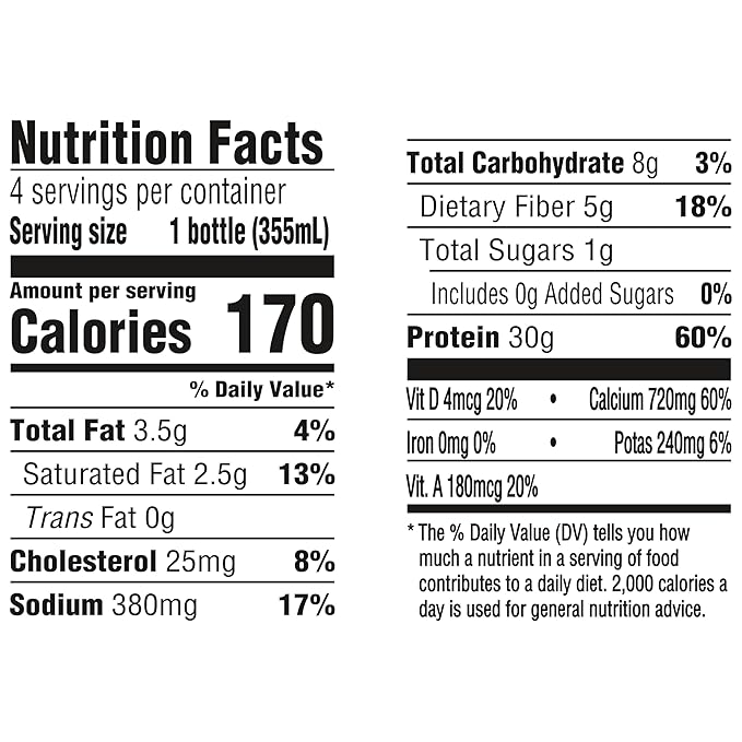 Oikos Protein Shake, Salted Caramel, 30g High Protein Drinks, Shelf Stable, Ready to Drink, 5g Prebiotic Fiber, 12 fl oz Bottle, 4 Count