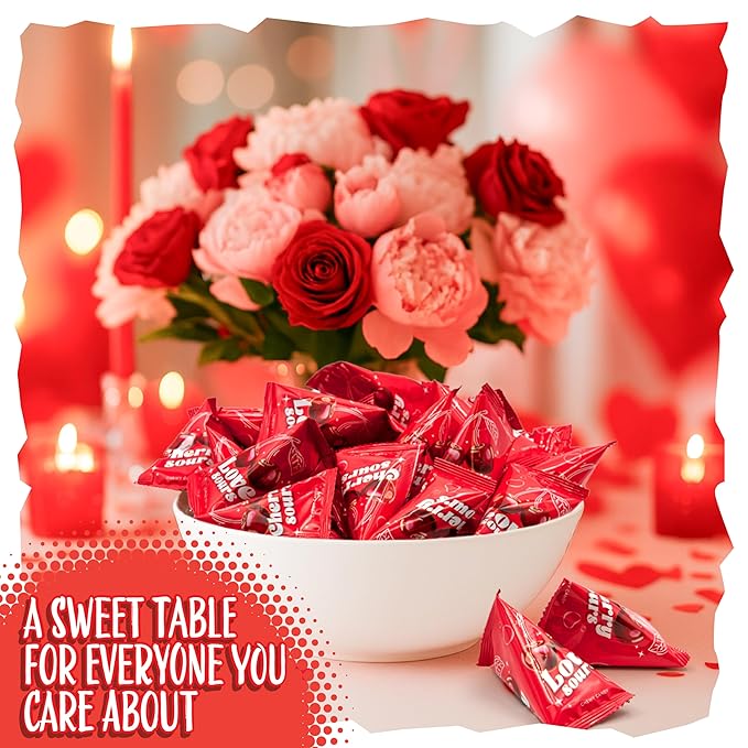 Cherry Sours Individual Pouches | 36 Count | Sour Cherry Balls in Mini Triangle Packs for Valentine Candy Bowls | Old Fashioned Chewy Candy for Office, Classrooms & Party Favors