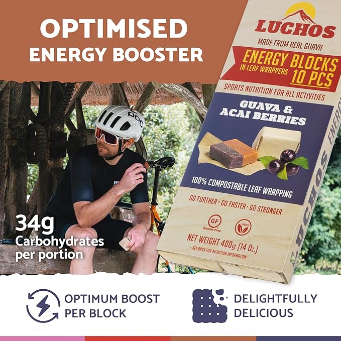 LUCHOS Energy Blocks - Guava & Acai Berry, 10 x 400 g | Colombian On-the-Go Sports Nutrition for Running, Cycling & Hiking | A Natural Alternative to Bars & Gels | Vegan, Gluten Free & Easy to Digest