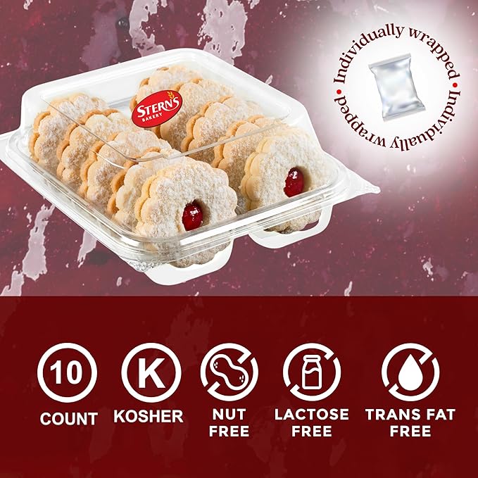 Linzer Cookies [10 Count] | Shortbread Cookies Individually Wrapped | Christmas Food Gift for Mom, Dad, Colleagues & Friends | Kosher, Dairy Free, Nut Free -Stern’s Bakery