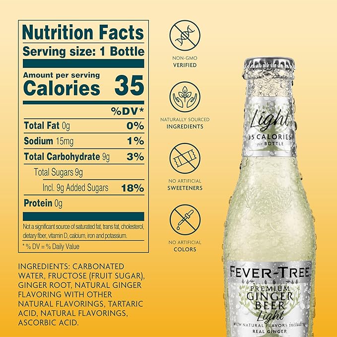 Fever-Tree Light Ginger Beer, 6.8 fl oz (24 Bottles) Lower in Calories, No Artificial Sweeteners, Flavorings or Preservatives