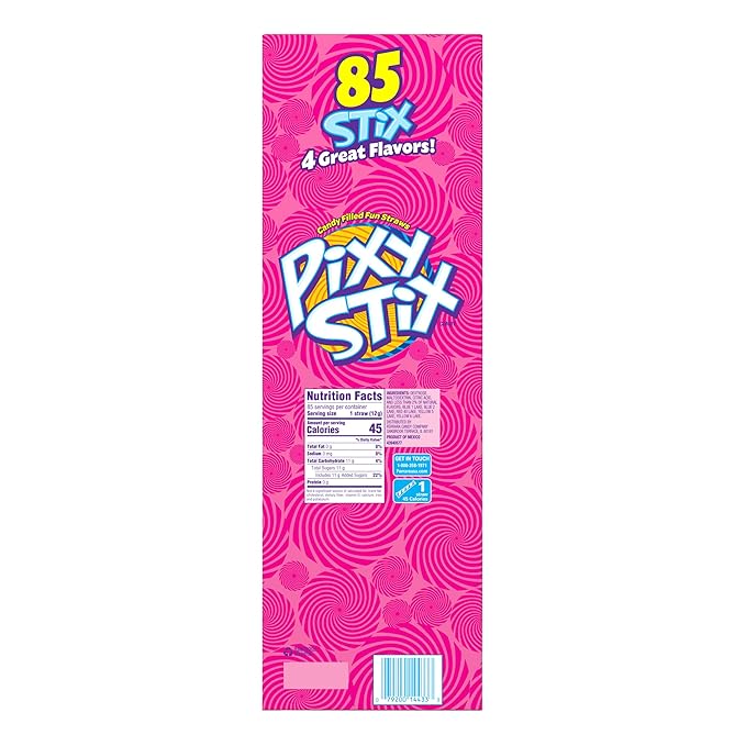 Wonka Pixy Stix Powder Candy-filled Straws, Sweet and tart candy, Springtime Easter Candy, 0.42 oz (85 Count) (Pack of 2)