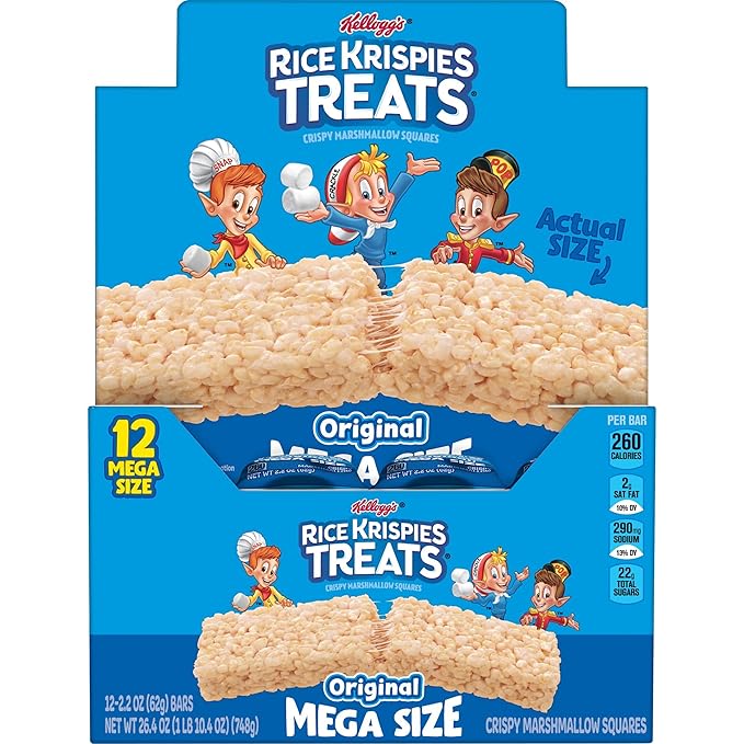 Rice Krispies Treats Mega Bars Large Marshmallow Snack Bars, Kids Snacks, Original, 26.4oz Box (12 Count)