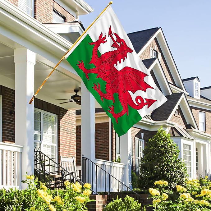 AhfuLife 2 Pcs Wales Flag 3x5 Ft, Large Wales Flag for Outside - Double Side with Brass Eyelets for Olympic Party Decorations, Bar Garden Street Decoration Indoor Outdoor