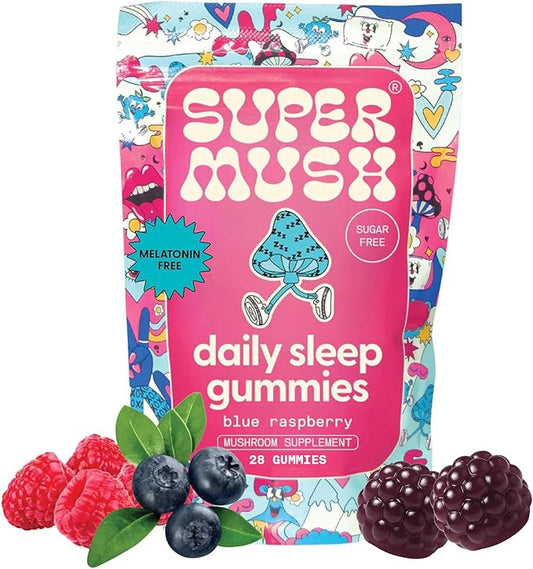 SuperMush Sleep Gummies for Adults - Mushroom Supplement with Magnesium Citrate, L-Theanine, Chaga, Reishi & Chamomile for Deep Sleep, REM & Detox - Vegan & Sugar-Free - 28 Gummies (14 Servings)