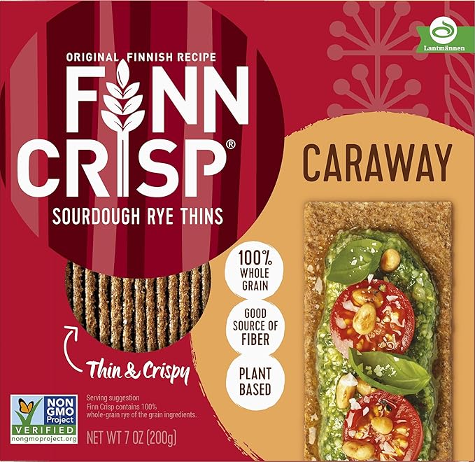 Finn Crisps Rye Crispbread with Caraway 7oz, 18 Pack Bulk Order | Thin, Crispy Rye Flatbreads| Authentic Finnish Sourdough | Caraway Crackers by Finn Crisp [18 Boxes x 7oz]