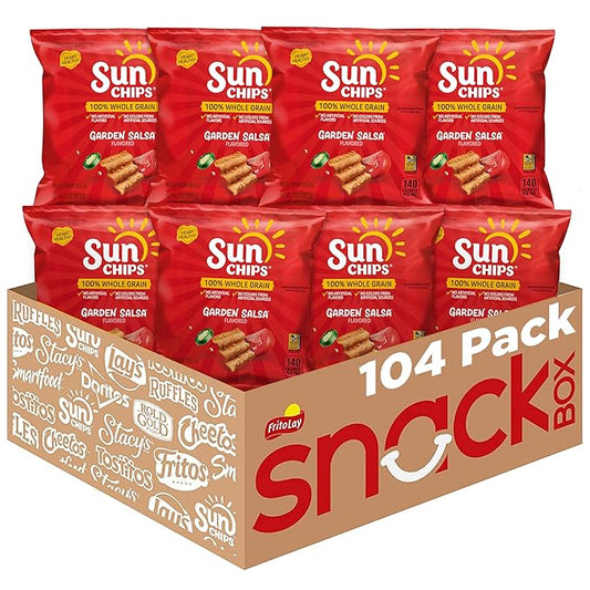 SunChips 100% Whole Grain Chips, Garden Salsa, 1 oz Bags, Pack of 104, No Artificial Flavors, No Colors from Artificial Sources