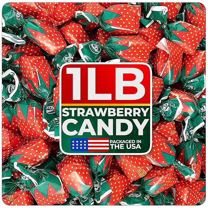 Strawberry Hard Candy Individually Wrapped by Cambie, 1 lb of Strawberry Candy with a Deliciously Sweet Hard Exterior with a Soft, Fruit-Filled Center