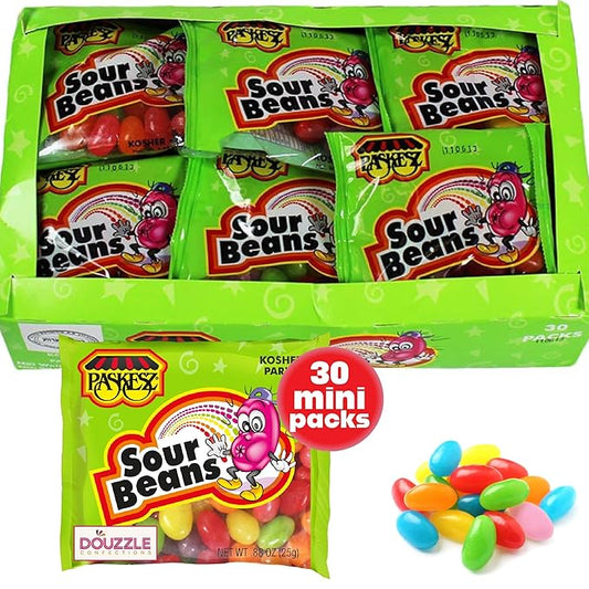 DOUzzle Valentines Day Sweet Treats, Sour Jelly Beans Chewy Candies, Mini Packs (30 Count, 1 Pack) Individually Wrapped, Party Favor, Goodie Bag & Pinata Filler - Kosher Parve