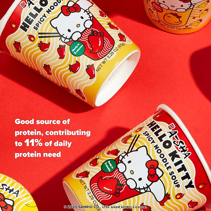 Hello Kitty Instant Ramen Noodle Cup |6 Pack Vegan Spicy Flavor | Premium Microwaveable Ramen Soup Mix, Asian Snacks