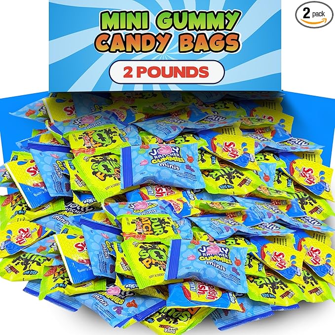 Bulk Candy Variety Pack, 2 Lb Individually Wrapped SourPatch Kids, Jolli Ranchers and Sweedish Fish Assortment Mix, Snack Size Chewy Gummies for Kids Birthday Party Favors, Pinata Filler