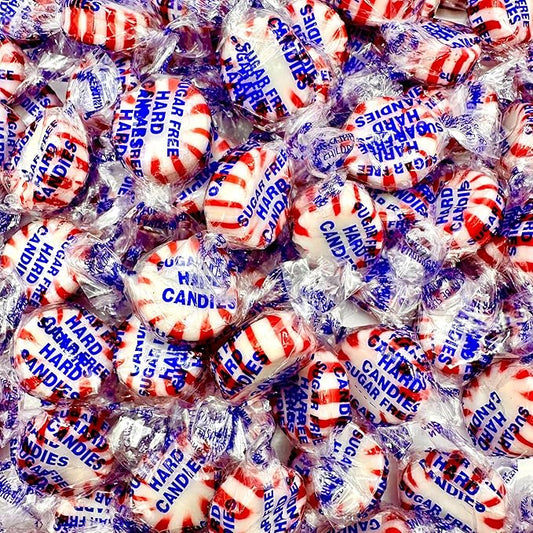 Sugar Free Peppermint Starlight Candy - 1 Pound Bulk Bag (Approx 90 Count) - Individually Wrapped - Valentines Day & Christmas Peppermint Mints- Keto & Diabetic Friendly Sugarless Hard Candy