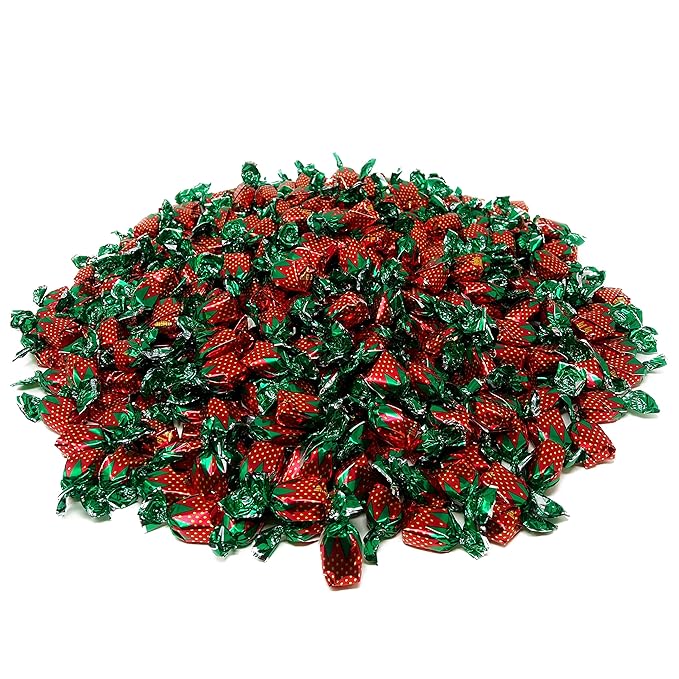 Strawberry Hard Candy Filled With Real Fruit Pulp - 10 lbs - Strawberry-Flavored Bon Bons Filled with Real Pulp - Bulk American Vintage Candy Assortment - Individually Wrapped, 160 oz.
