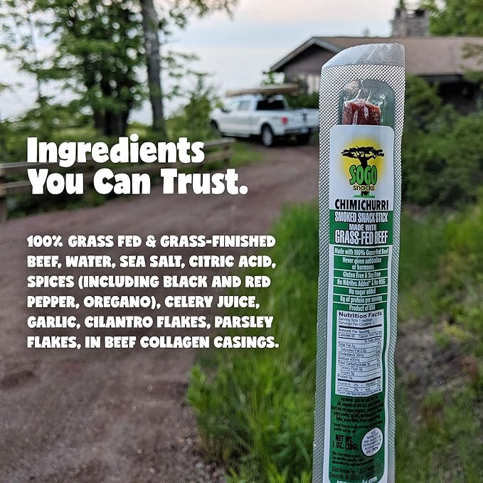 Chimichurri 100% Grass Fed Beef Sticks,Sogo Snacks, Low Carb and Gluten-Free Snack, Hiking and Road Trip Snacks, Snack Pack of 12