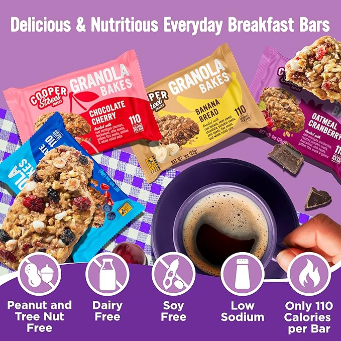 Cooper Street Granola Bakes (48 Count) – Soft and Chewy Breakfast Granola Bars Variety Pack – Nut, Dairy & Soy Free – Individually Wrapped Healthy Snacks for Kids, School, Work, Hiking & On-the-Go