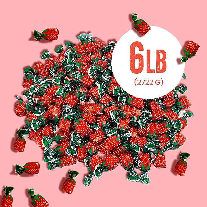 Strawberry Bulk Candy by Cambie, 6 lbs of Strawberry Candy with a Deliciously Sweet Hard Exterior with a Soft, Fruit-Filled Center, Bon Bons for Piñata Filler, Party Favors, and More
