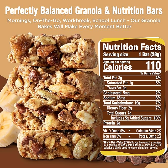 Cooper Street Banana Bread Granola Bakes (48 Count) – Individually Wrapped Soft and Chewy Granola Bars Bulk – Dairy, Soy, Peanut and Tree Nut Free - Perfect As Healthy Bulk Office or Classroom Snacks