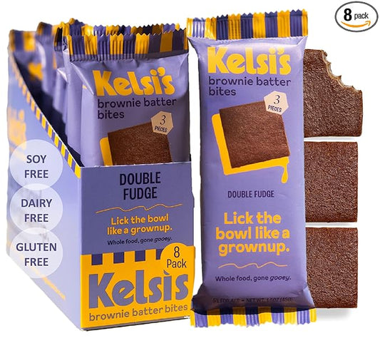 Kelsi's Double Fudge Brownie Batter Bites, 8 Pack - Whole Ingredients, Healthy Brownie Bites, Dairy Free, Gluten Free, Soy Free Chocolate, Zero Refined Sugar, Paleo, Minimally Processed, Healthy Snack Alternative for Adults & Kids