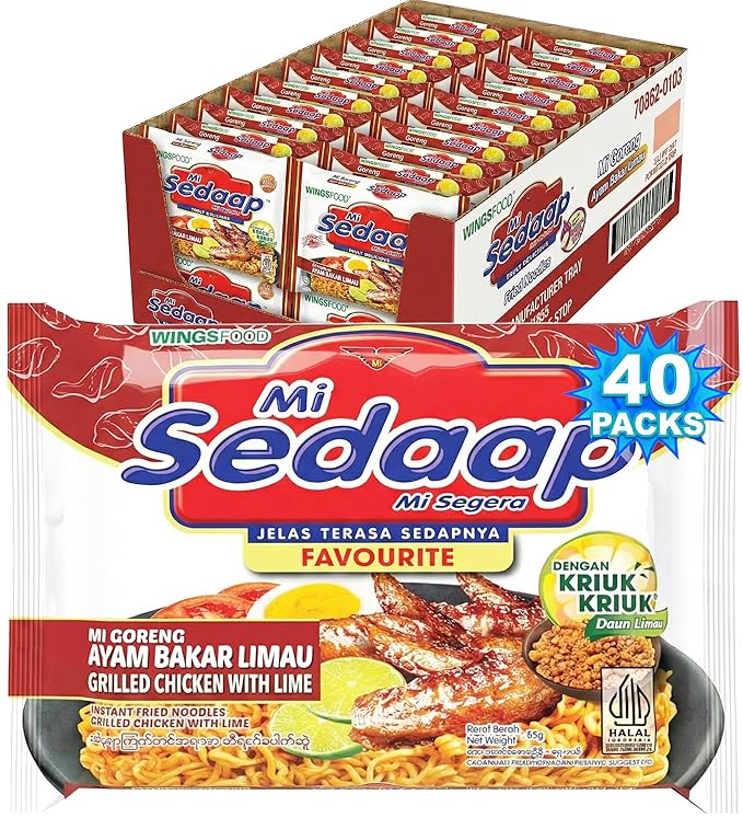 Mi Sedaap - Ayam Bakar Limau - Instant Fried Noodle Grilled Chicken Lime Flavor 3.1 Oz (Pack of 40)