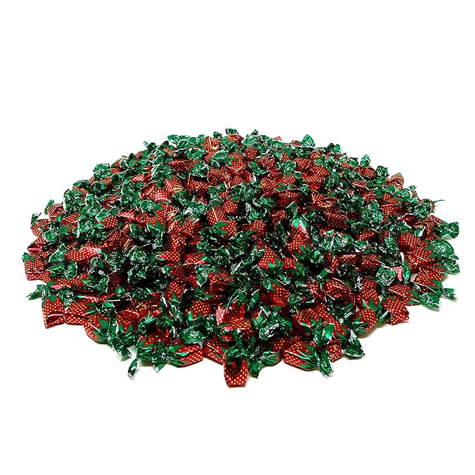 Bulk Bundle Strawberry Hard Candy Filled With Real Fruit Pulp 6 lbs Bon Bons Filled With Real Pulp American Old Fashioned Vintage Candy Individually Wrapped, 96 Oz