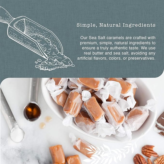 Taras Gourmet Sea Salt Caramels | All Natural Candy | Creamy & Individually Wrapped with Real Butter (20 oz)