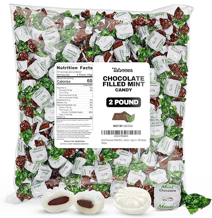 Bulk Chocolate Filled Mint Candy 2 Pound Christmas Candies - Approx. 165 Pieces Individually Wrapped Hard Mints Candies with Smooth Chocolate Center For Office, Parties & Treats
