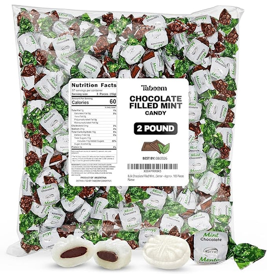 Bulk Chocolate Filled Mint Candy 2 Pound Christmas Candies - Approx. 165 Pieces Individually Wrapped Hard Mints Candies with Smooth Chocolate Center For Office, Parties & Treats