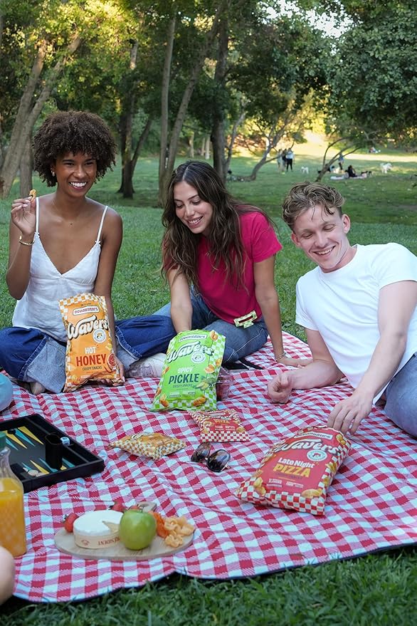 WAVERS by Doughbrik’s Snacks Variety Pack, Includes Late Night Pizza, Extra Cheesy, Hot Honey & Spicy Pickle Flavors, 4.5 oz Bags, Crispy Crunchy Snack Made in the USA (4-Pack Assortment)